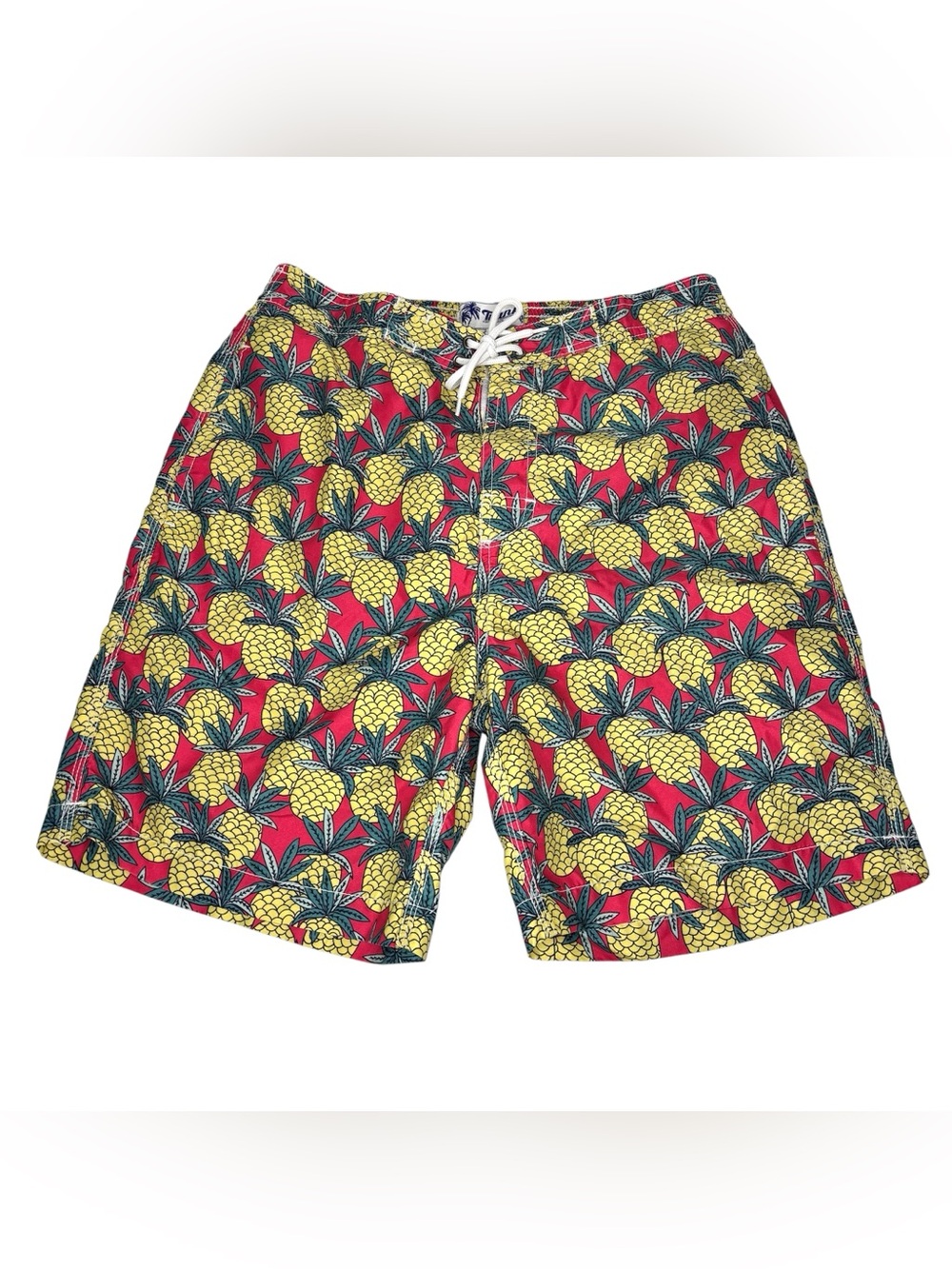 Trunks Swim Shorts Men's M Pineapple Quick Dry Surf & Turf Elastic Waist 7" Inse